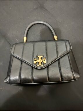 RARE Tory Burch Black Quilted Leather Top-Handle Satchel with Gold Logo